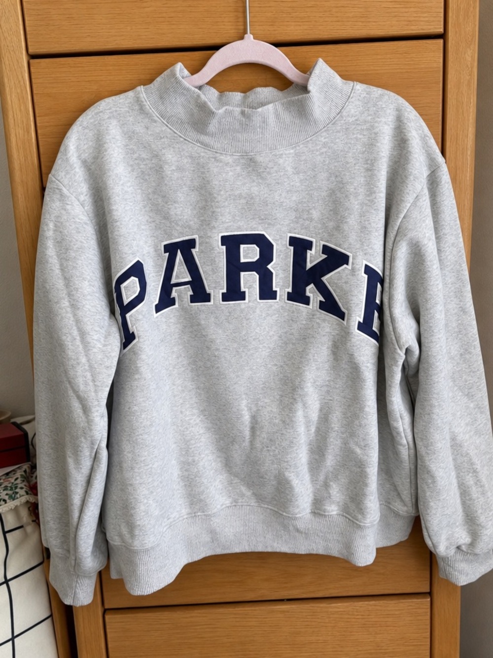Parker Light Gray Crewneck Sweatshirt with Navy Lettering